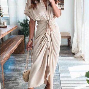Amazing, Satin Button Down Style Drape Dress Champagne / M